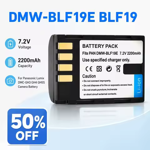 DMW-BLF19E BLF19 7.2V 2200mAh Li-ion Battery for Panasonic Lumix DMC-GH3 GH4 GH5S Camera Battery Pac