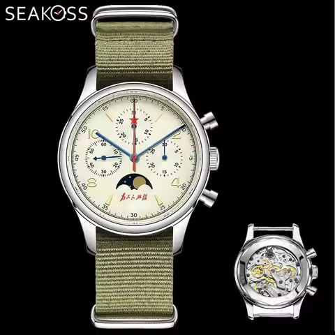 SEAKOSS 1963 Chronograph Sapphire Waterproof 40mm Pilot Seagull ST1908 Movem Mechanical Watch Moon P