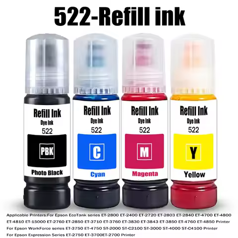 522 Dye Refill ink Premium quality Dye Ink for For Epson ET-1110 ET-1810 ET-2400 ET-2710 ET-2720 ET-