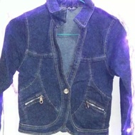 Preloved jeans jacket outer cardi dark blue zipper v-neck