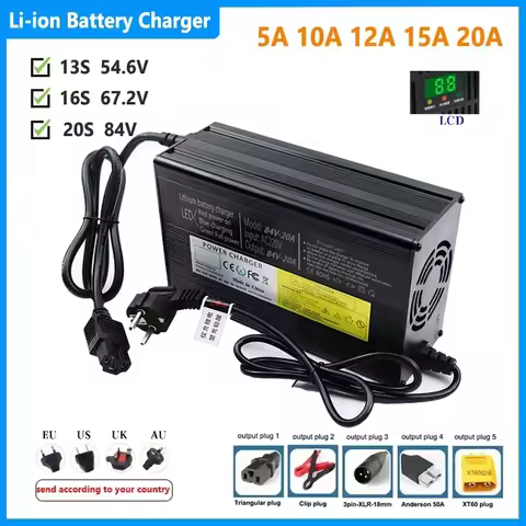 54.6V 67.2V 84V Smart Lithium Battery Fast Charge for 13S 16S 20S 5A 8A 10A 12A 15A 20A Lipo Li-ion 
