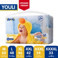 YOULI Premium Diapers Upgrade Version - M (60 Pcs)/L (48 Pcs)/XL (46 Pcs)/XXL (42 Pcs)/XXXL (34 Pcs)