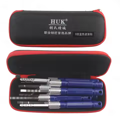 HUK 9 Pcs Blue Wave Rake Lock Pick Set Locksmith Tool for Safe Deposit Box & Flat Panel Lock