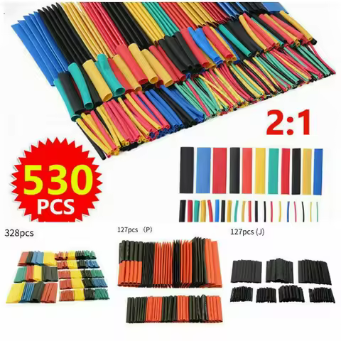 127/328/530pc HEAT SHRINK TUBING Sleeve Cable Wire Wrap Tube Assortment Kit Set Wire Cable Insulatio