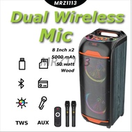 Sing-E ZQS-8248 8x2 Inch 50Watt Super Strong Bass Bluetooth Speaker Karaoke 2 Mic Wireless RGB Light