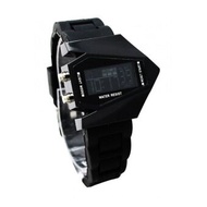 Stealth Plane Aircraft Bomber Shape Sports LED Digital Watch Silicone Ladies Watches Black
