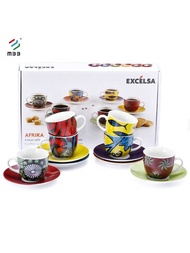 1 Set 12 Pcs Coffee Cup And Saucer, Ceramic Cappuccino Cups With Saucers Set Of 6, 90 ML ( 6 Oz ) Es