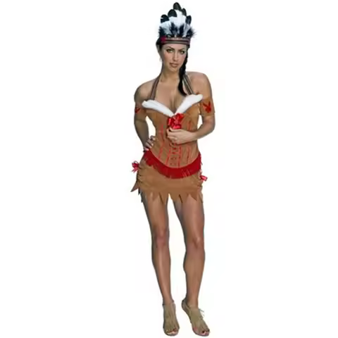 Indian Maiden Costume Adults Caveman Jungle Tribe Huntress Dress Up Native Indian Princess Fancy Dre