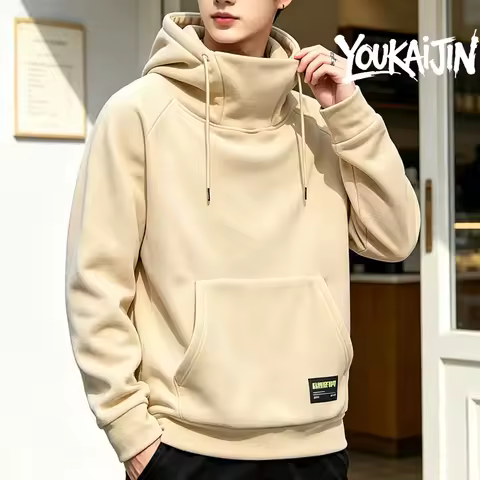 Hoodie Men's Polar Fleece Sweatshirt Solid Color Street Style Autumn Winter Hood Sports Windproof Ov