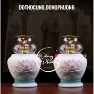 Lotus oil lamp, artistic porcelain oil lamp, lapis lazuli oil lamp for altar decoration, altar lamp 