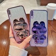 Phone Back Case For Samsung Galaxy A50 A50S A30S Glitter Makeup Mirror Rabbit Folding Stand Soft Sil