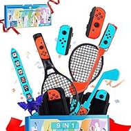 SIKEMAY Switch Sports Accessories, 9-in-1 Bundle for Nintendo Switch Games, Switch Sports Pack for Nintendo Switch Games, with Joycon Wrist Straps, Tennis Rackets, Golf Clubs, Leg Straps, Sword