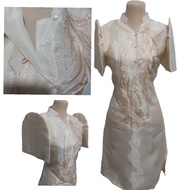 Modern Filipiniana graduation pictorial ladies dress BARONG Marian vneck beige