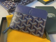 Goyard กระเป๋าสตางค์ฟันสุนัขสายเดี่ยวหนังแท้รูปตัวอักษร Y Dompet Koin สั้นมีกระเป๋าสตางค์มีซิป