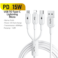 TUTI Kabel Data 3 in 1 Type C Micro USB Lighting Fast Charging Data Cable Original Garansi 1 Tahun