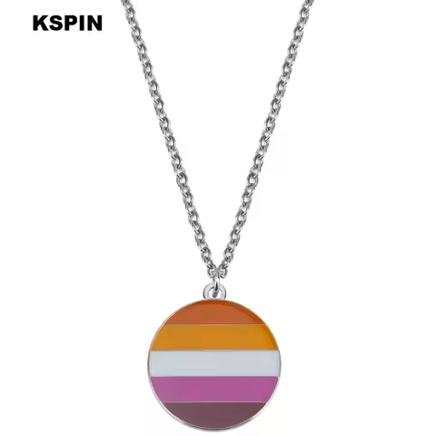 Sun Set Lesbian Pride Genderqueer pride Asexual Pendant Necklace Rainbow Heart Necklace