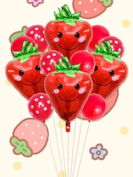 12 件/套草莓形卡通笑臉 12 吋圓點乳膠氣球生日派對裝飾