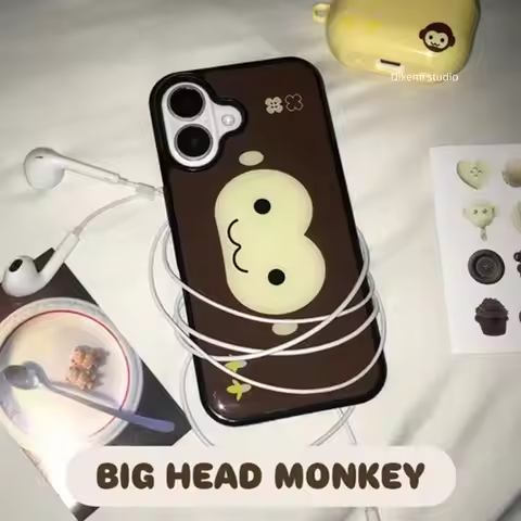 Korean Ins Cute Cartoon Brown Monkey Y2K Phone Case For iPhone 17 Air 16 15 14 13 12 11 Promax 7 8 P