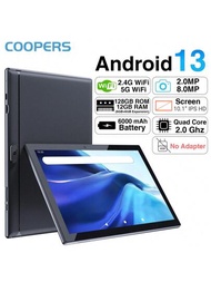 Coopers 安卓平板電腦 10.1英寸,12gb (6gb+6gb擴充) Ram 128gb Rom,android 13 平板電腦,512gb 拓展,8mp攝像頭,四核心處理器 Wifi 6000mah 電池,10.1'' Ips高清觸控屏幕平板電腦(黑色)