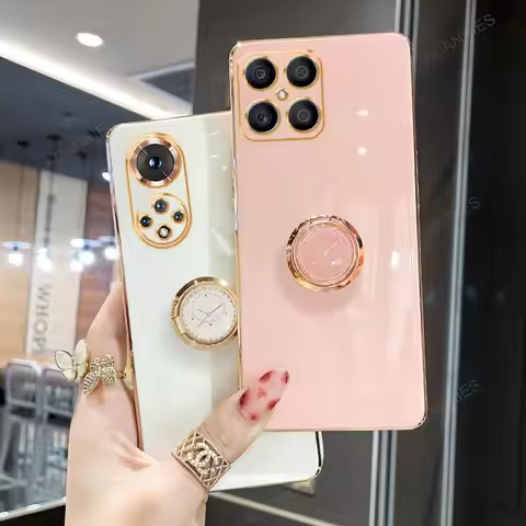 Honor50 Honorx8 Luxury Plating Ring Holder Case For Huawei Honor 50 60 70 90 Pro X8 X7 X8a X6 X7a 4g