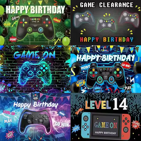 Game On Theme Video Gamer Kids Birthday Party Neon Green Gaming Next Level Up Background Baby Shower