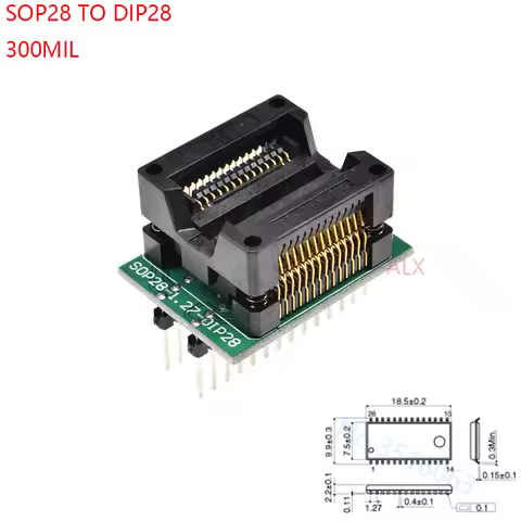 Sop28 To Dip28 Soic28 Soic 28 Programmer Adapter Socket Body Width 7.5mm 300mil Ic Socket Converter 