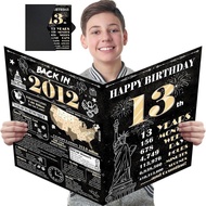 Large 13th Birthday Card With Envelope, Jumbo Happy Birthday Cards for Boys Girls, Black Gold Giant 