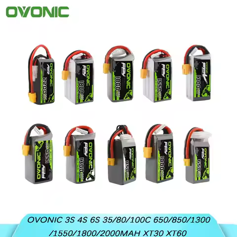 OVONIC 3S 4S 6S Lipo Battery 35C 80C 100C 650-2000mAh Lipo Battery with XT30/XT60 Connector for FPV 