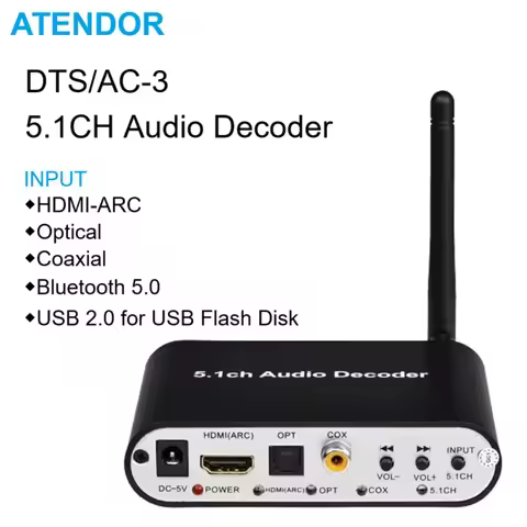 DTS AC-3 5.1CH Audio Decoder Digital to Analog Converter HDMI-Compatible ARC/Spdif/Coaxial/Bluetooth