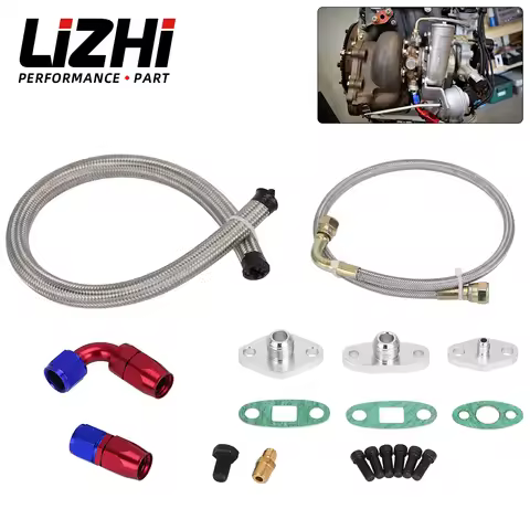 LIZHI RACING - Oil Feed Line Drain Fitting Flange Kit For Toyota Supra 1JZGTE 2JZGTE 1JZ/2JZ Single 