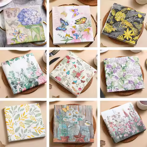 20Pcs/pack 33x33cm Flower Printed Paper Disposable Table Dinner Napkin Tissues Wedding Party Decorat