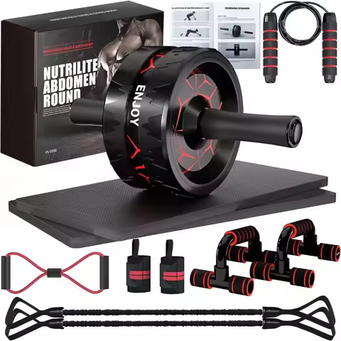 Ab Roller Wheel Kit with Resistance Bands, Knee Mat, Jump Rope, and Push-Up Bar for Effective Home W
