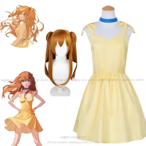 Anime Shinseiki Evangerion Cosplay Asuka Langley Soryu Yellow Slip Dress Srappy Summer Cool Fashion 
