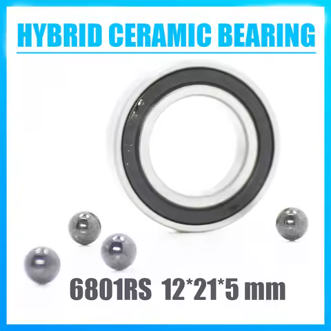 6801 Hybrid Ceramic Bearing 12x21x5 mm ABEC-1 1PC Bicycle Bottom Brackets & Spares 6801RS Si3N4 Ball