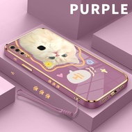 Golden Chromic Plating Casing For Vivo Z1 Pro Z5X 2019 2020 X90 X90 Pro Cute kitten Square Edge Case