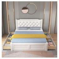 [🔥Free Delivery🚚🔥]Modern Minimalist Solid Wood Bed Soft Bed Double Bed Bed Frame Storage Bed With bedside table Bed Frame With Mattress Single/Queen/King Bed Frame