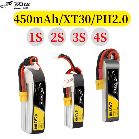 Ace Tattu Lipo Battery 7.4V 7.6V 450mAh 1S 2S 3S 4S 75C 95C with XT30/PH2.0 Plug Long Size RC Batter