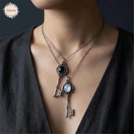 AHOUR Key Pendant Necklace, Retro Moonstone Skull Key Necklace, Key Couple Necklace Obsidian Vintage