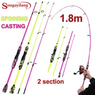 Sougayilang Spinning Rod /Casting Rod 1.8m 2 Sections Fishing Rod Pink And Yellow Color EVA Handle F