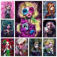 Gothic Cartoon Girl Flowers Poster Art Print Bedroom Home Wall Decor,No Frame Canvas Painting Gift 4