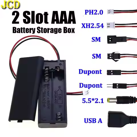 JCD 2 Slot AAA Battery Holder With PH2.0 XH2.54 Dupont SM Male Female Plug Terminal Leadwire Battery