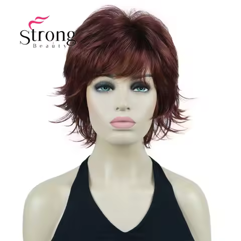 StrongBeauty Synthetic Hair Short Layered Shaggy Auburn Red Full Synthetic Wig Women's Wigs COLOUR C