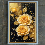 MAWAR Gold rose print wall decoration plus frame size 85*55