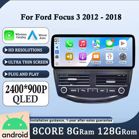 12.3 inch For Ford Focus 3 2012 - 2017 2018 QLED 2400*900P Android 15 Car Raido Multimedia Player GP