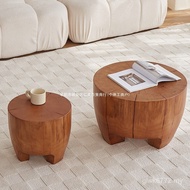 Silent Style Solid Wood Living Room Round Wooden Stump Coffee Table Combination Hotel Designer B & B