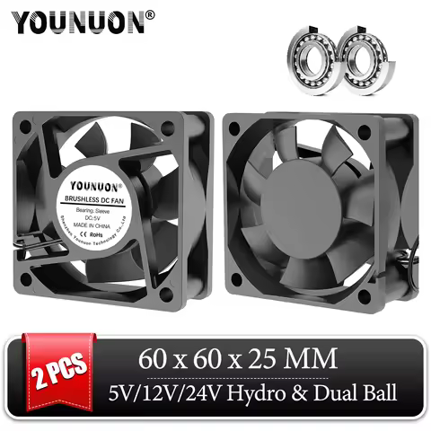 2 Pieces DC 5V 12V 24V 60mm 60x60x25mm Cooling Fan 6025 PC Computer Cooler Fan Axial Fan Sleeve Ball