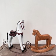 Wooden Rocking Horse Decor Retro Rocking Horse Wooden Horse Desktop Christmas Decoration Home Garden