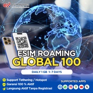 eSIM Global 100 Daily Unlimited 1GB Data | eSIM Roaming Perjalanan Langsung Aktif
