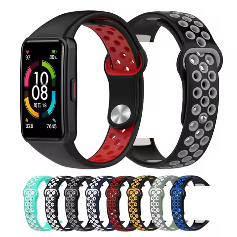 20 Colors Silicone Strap for Huawei Band 6/Honor Band 6 Breathable Replacement Double Color Bracelet