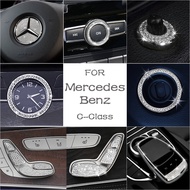 For Mercedes Benz Accessories C Class W204 W205 AMG Bling Sticker Interior Parts Decorations Trim Refit Crystal Shining Silver